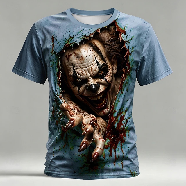 Halloween Men's Optical Illusion Creepy Clown 3d T-shirt  artssus