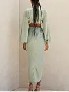 Fashion Hollow Pleated Split-Side Two-Piece Skirt Suits