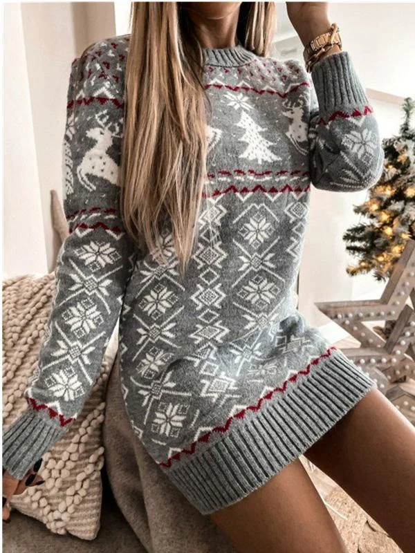 Women's Long Sleeve Scoop Neck Knitted Mini Dress