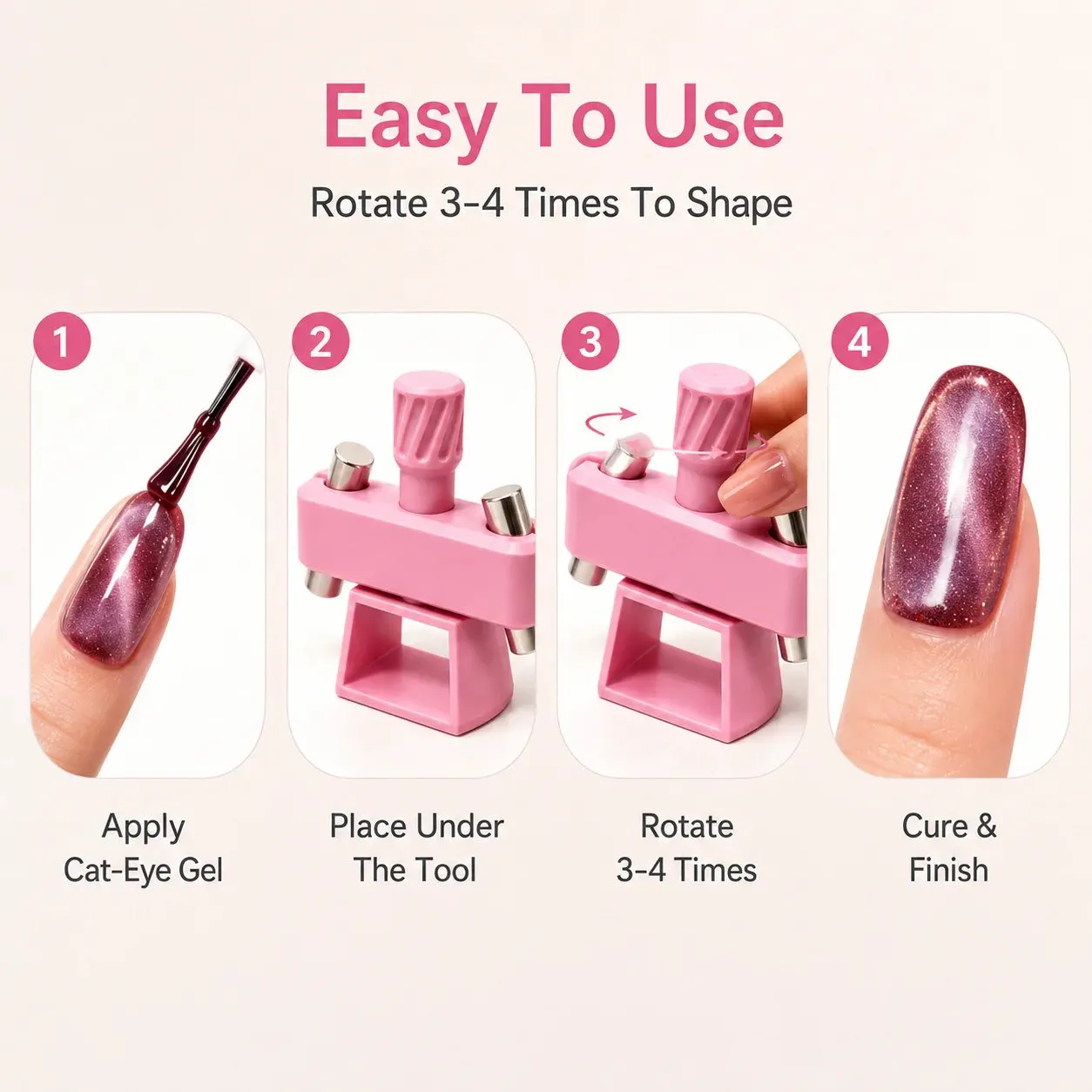 Easy to use cat-eye nail magnet tool steps