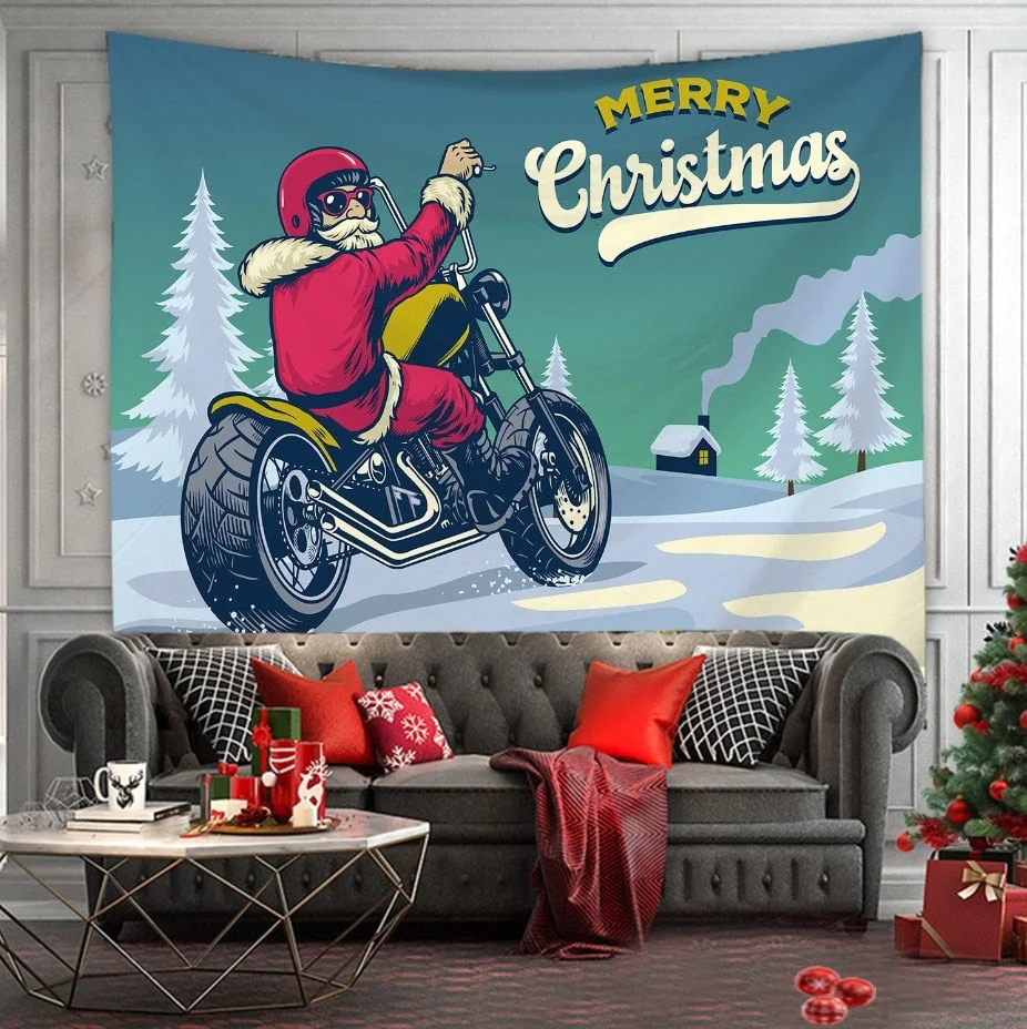 Christmas Tree Print Tapestry Wall Hanging Background Cloth Decor Red Santa Claus Polyester Tapestry Home Room Wall Decoration