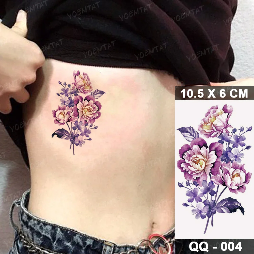 Sdrawing Plant Waterproof Temporary Tattoo Sticker Woman Girl Man Color Flower Flash Tatoo Ankle Body Art Transferable Fake Tatto