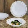 10 Pack | 12oz White Gold Rimmed Plastic Bowls, Disposable Round Soup Bowls
