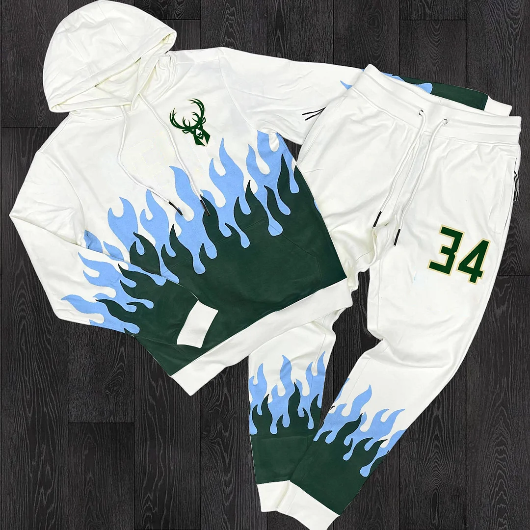 Trendy flame print sports hoodie set