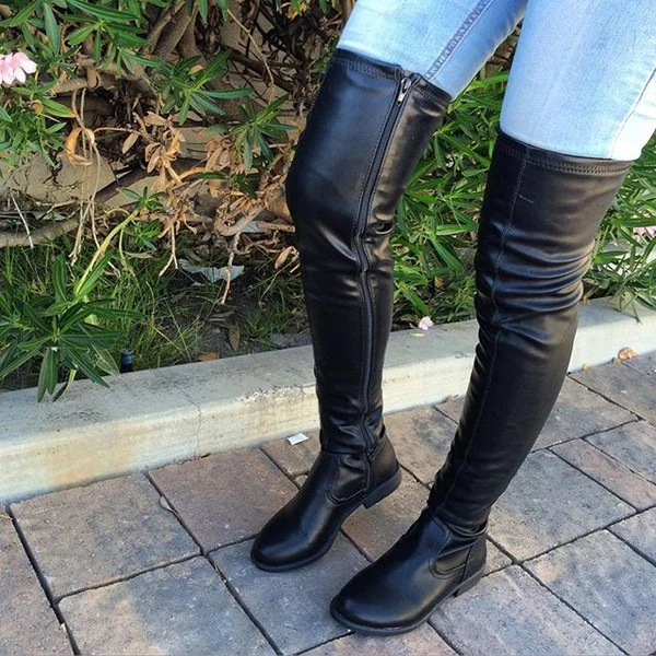 Black Trendy Flat Long Over-the-knee Boots US Size 3-15 Vdcoo