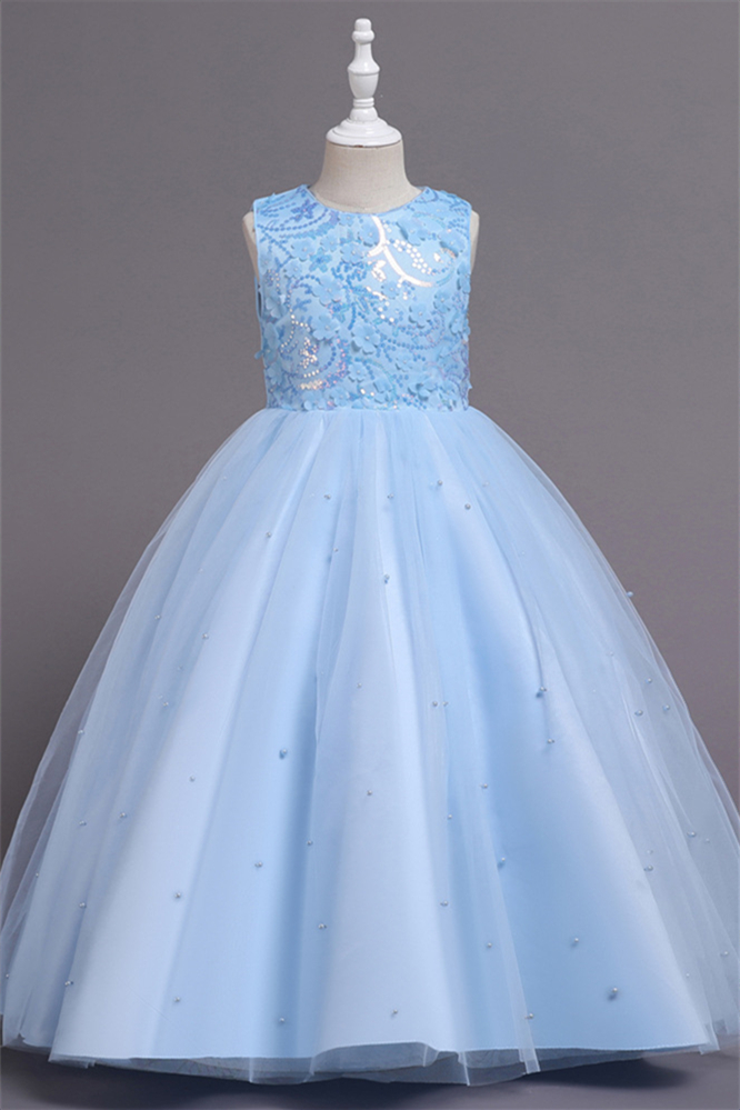Luluslly Sleeveless Tulle Flower Girl Dresses With Peals Appliques