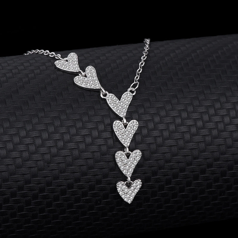 925 Sterling Silver Artificial Gemstones Cable Chain Plating Inlay Heart Shape Pendant Necklace