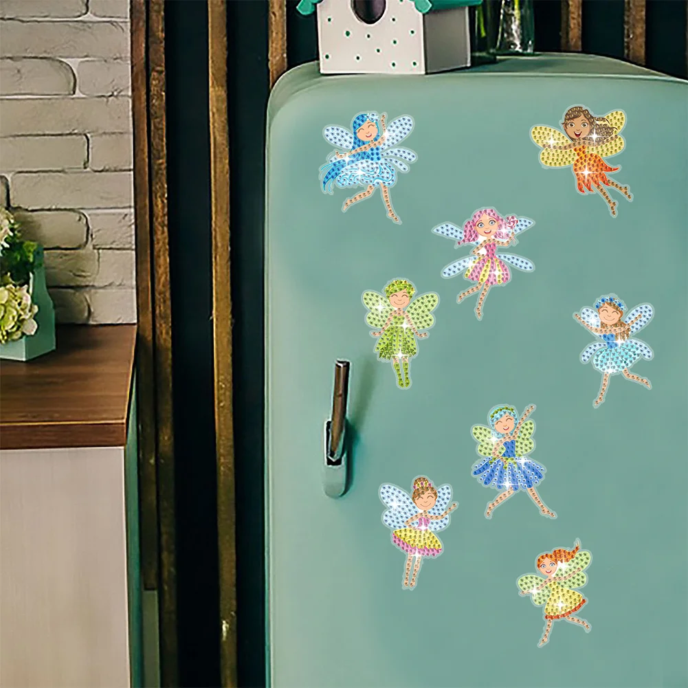 8Pcs Little Fairy Special Shaped Diamond Painting Fridge Magnet Fridge Stickers