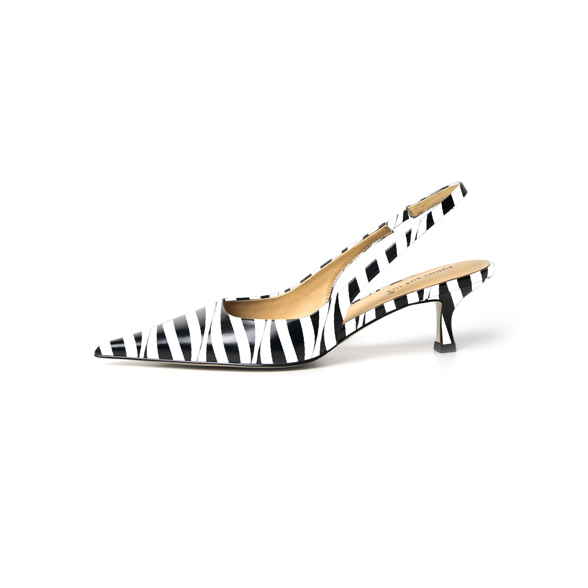 Black & White Zebra Print Pointed Toe Kitten Heel Slingback Shoes Nicepairs