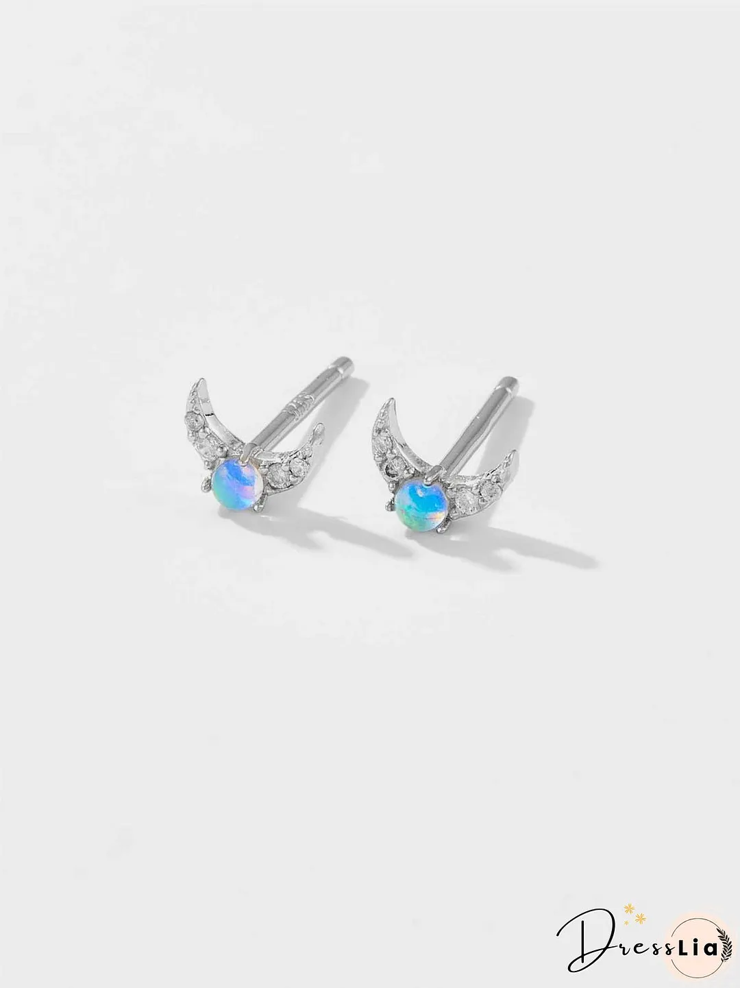 925 Sterling Silver Inlaid Zircon Moon Earrings