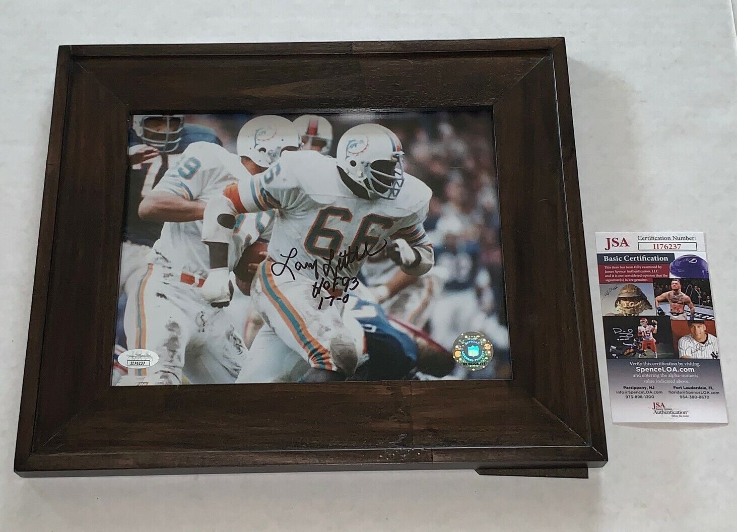 Larry Little signed Framed Miami Dolphins 8x10 Photo Poster painting 17-0 & HOF Inscription JSA