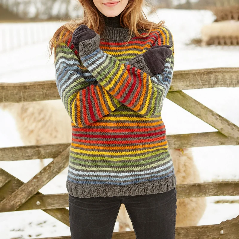 Vintage Rainbow Stripe Knit Jacquard Crew Neck Sweater（Unisex）
