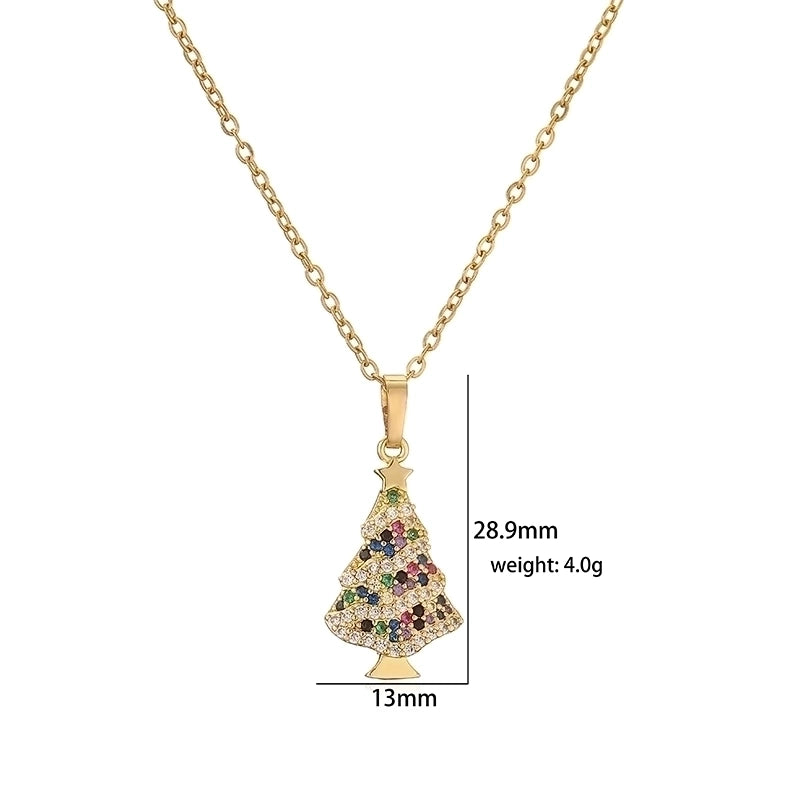 Copper Plating Inlay Christmas Hat Christmas Tree Santa Claus Zircon Pendant Necklace