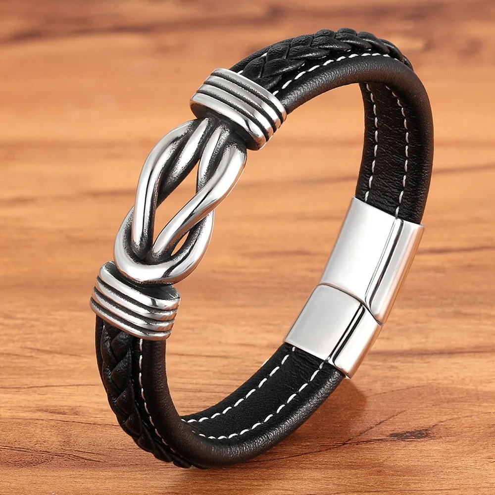 Christmas Gift Fashion Deluxe Irregular Graphic Accessories Men's Leather Bracelet Stainless Steel Combination for Birthday Commemorative Gifts