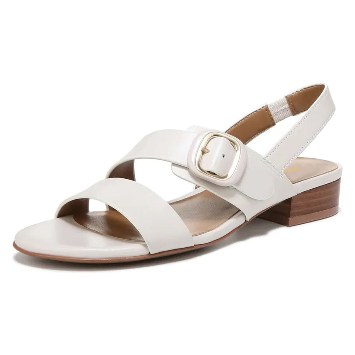 Women's White Round Toe Casual Block Low Heel Sandals with Buckle Nicepairs