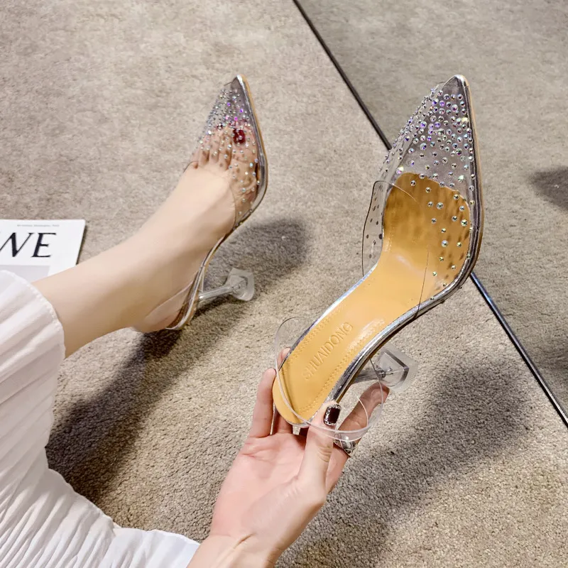 Breakj Breakj Transparent High-Heeled Sandals Women Wear High Heels In The Summer With A Water Drill Fish Mouth Shoes Fine High Heel Crystal Shoes