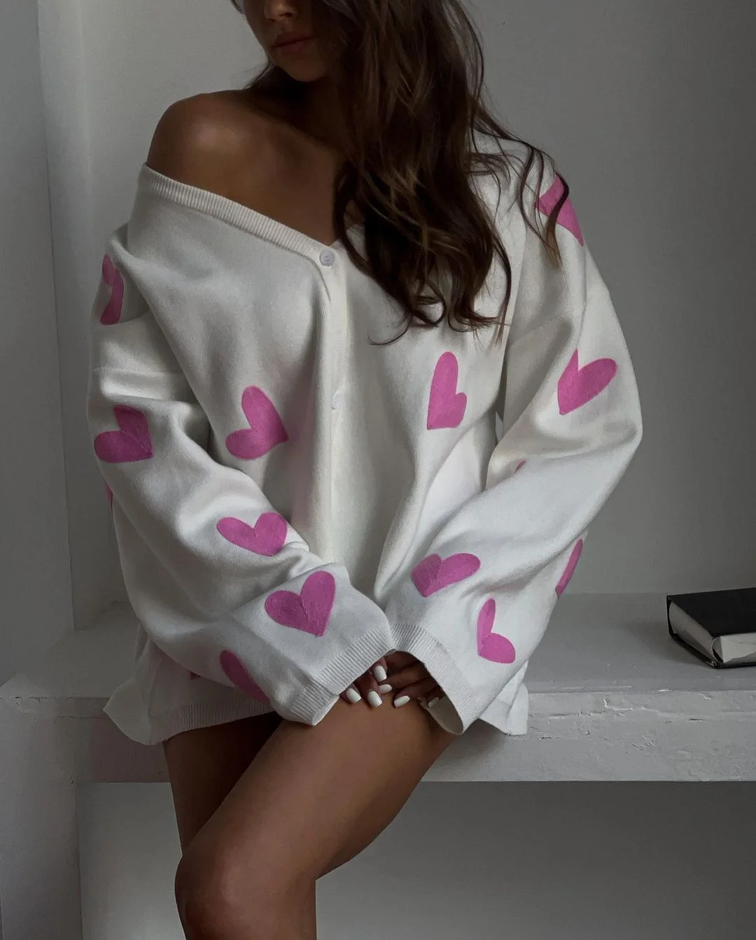 Uveng Uveng Love Thick Autumn And Winter Cardigan Women's Long-Sleeved Wool Coat 2023 New Loose Knitted Sweater