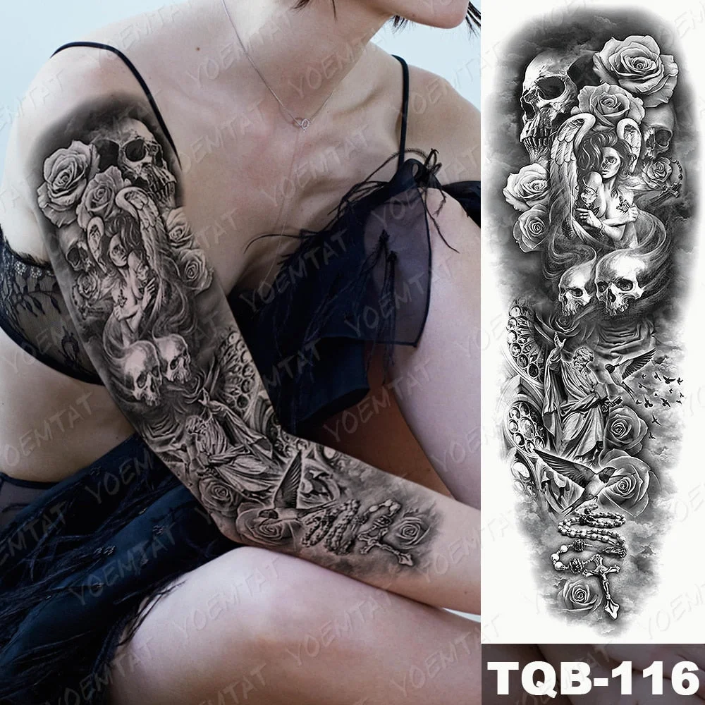 Men Full Arm Waterproof Temporary Tattoo Sticker Clock Rose Tiger Totem Transfer Body Art Fake Tatoo Cool sexy tato Woman