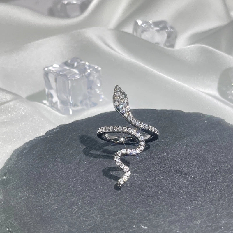 Hip-Hop Cool Style Snake Copper Plating Inlay Rhinestones Open Rings