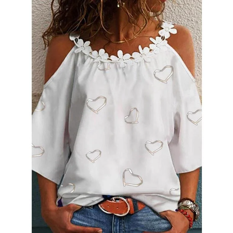 Fashion Lace Round Neck T-shirt-Mayoulove