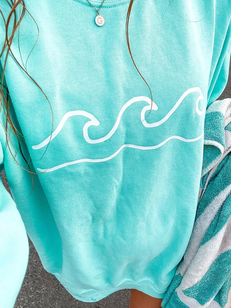 Women Blue Shores And Waves Printed Casual Sweatshirt