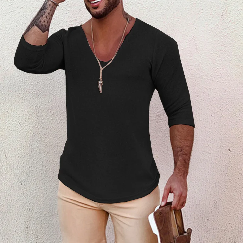 Wongn Wongn And Fall New Men's V-Neck T-Shirt Men's Fashion Short-Sleeved Jacket Knit Sweater Male
