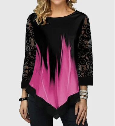 Lace cropped sleeve women's shirt