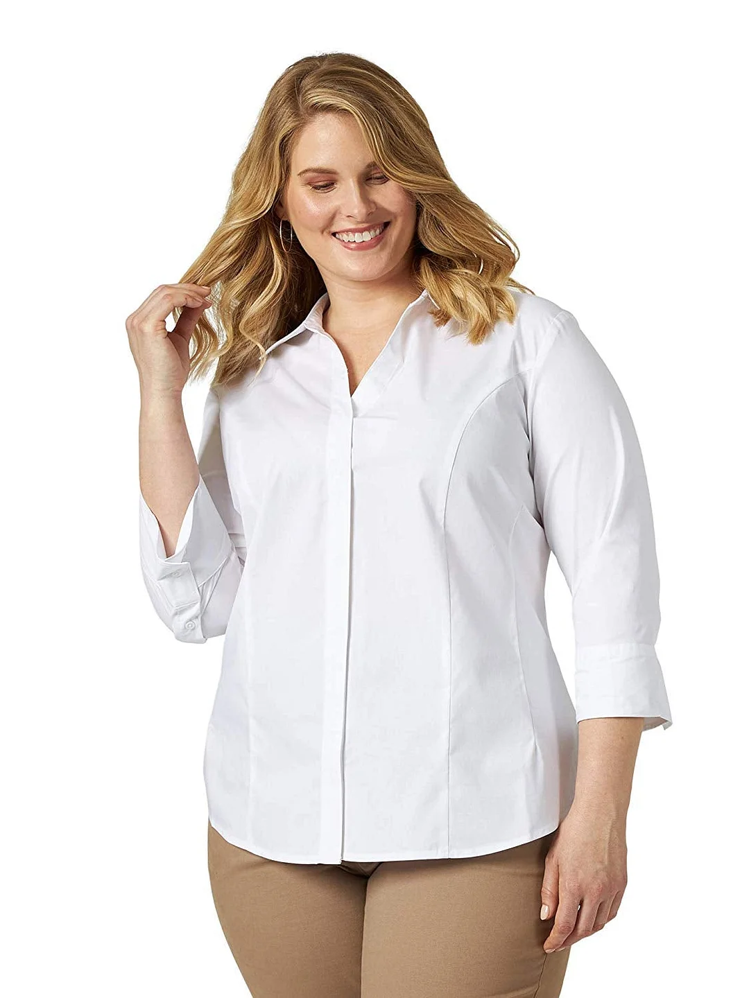 Women's Plus Size Easy Care ¾ Sleeve Woven Shirt