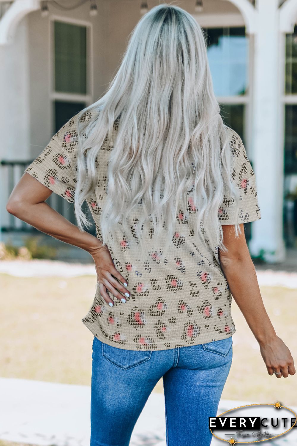 Leopard Waffle Knit Short Sleeve Top