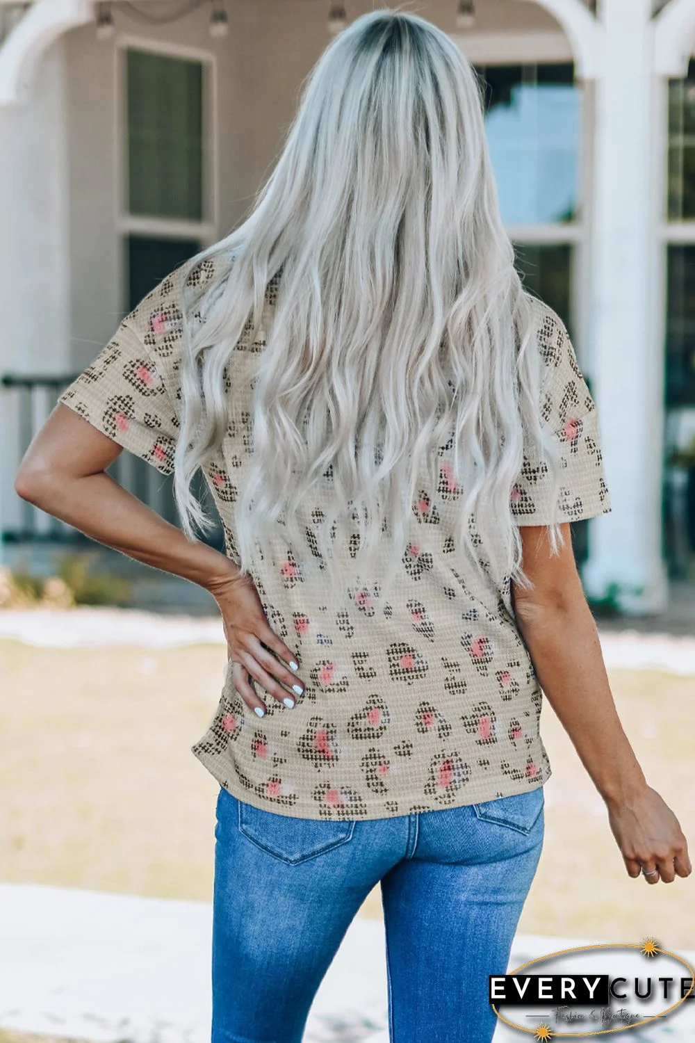 Leopard Waffle Knit Short Sleeve Top