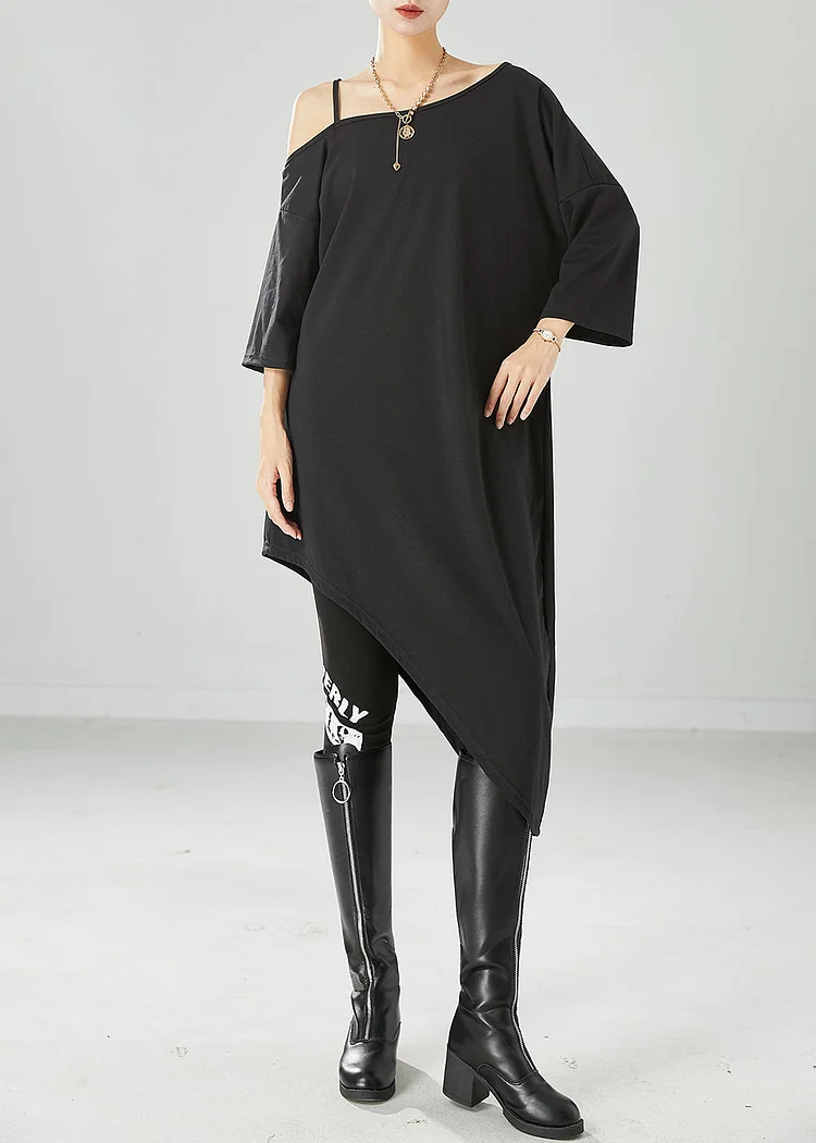 Black Off The Shoulder Cotton Maxi Dresses Asymmetrical Summer