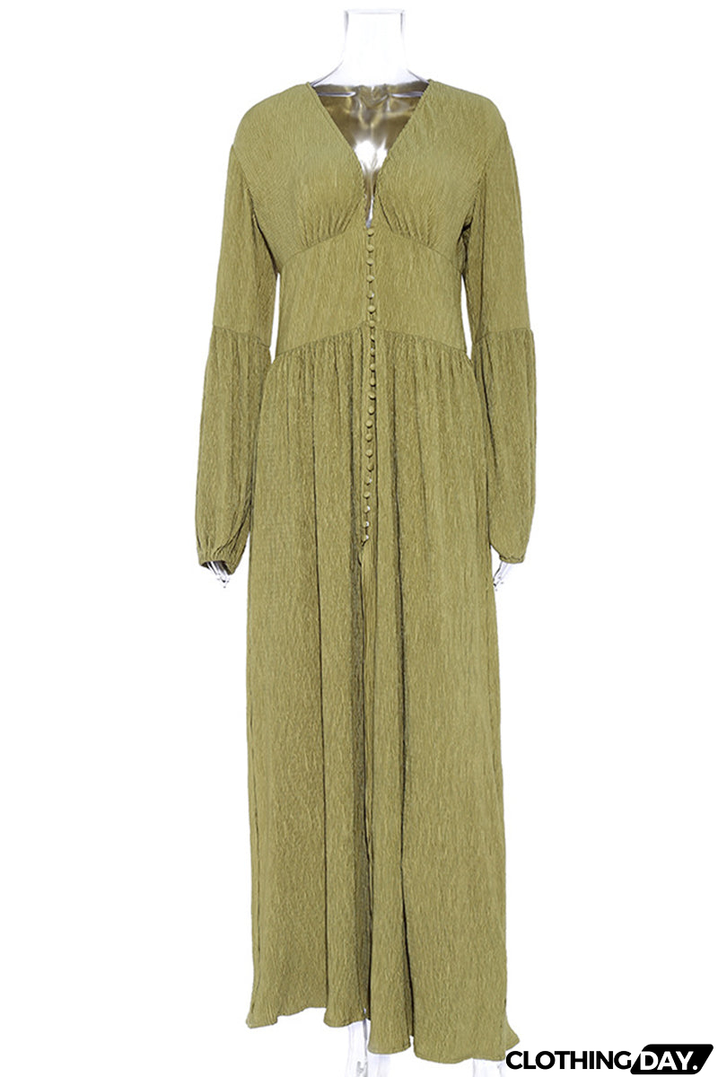 Sexy Solid Buckle Fold V Neck Pencil Skirt Dresses