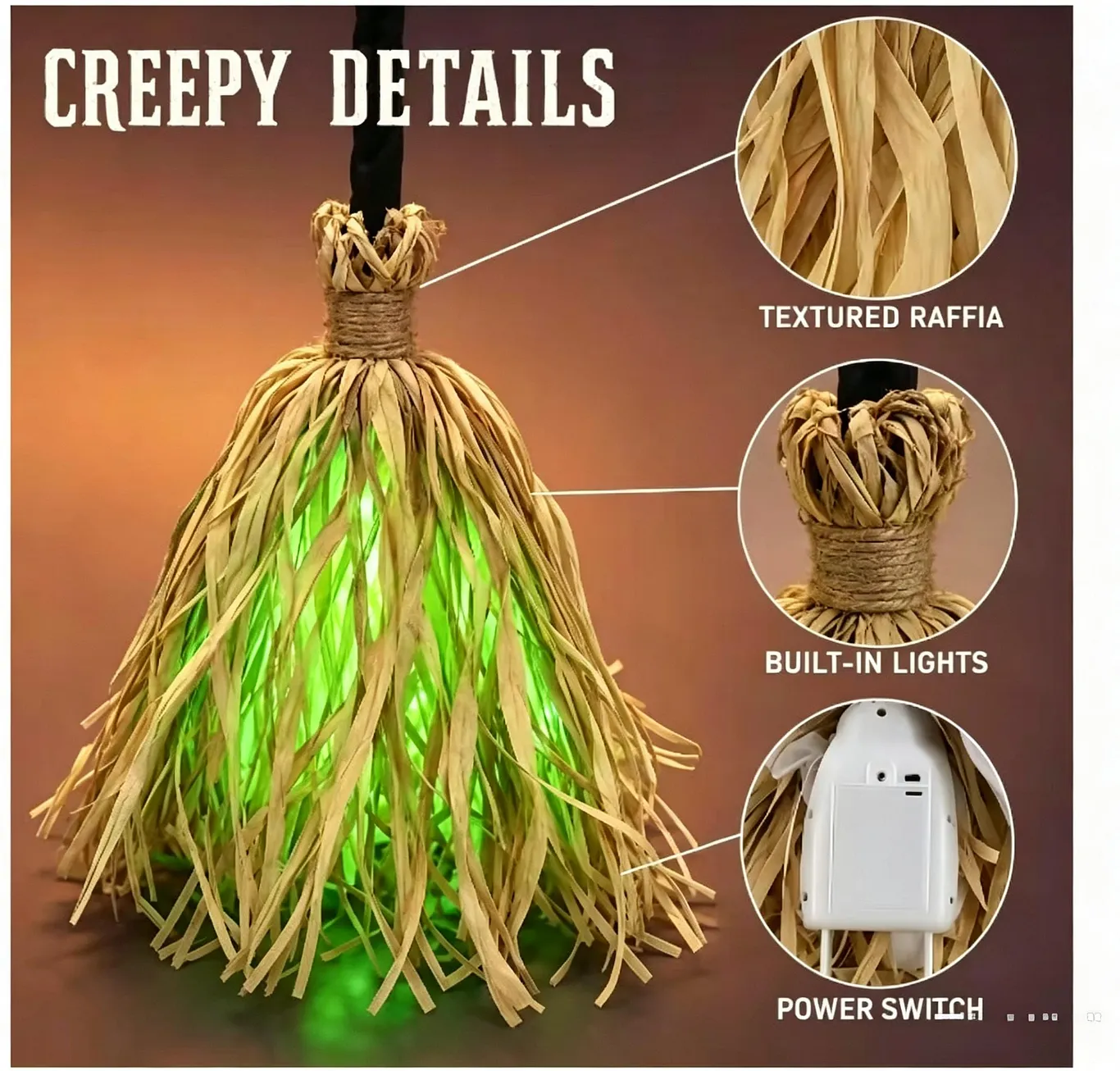 Light Up Halloween Witch Broom 35 Inch, Bendable Glowing Witch Broomstick, Battery Powered Costume Prop for Halloween Cosplay Party Yard Decor Party Decor Supplies Party Decor Design Party Atmosphere Props Scene Decorations