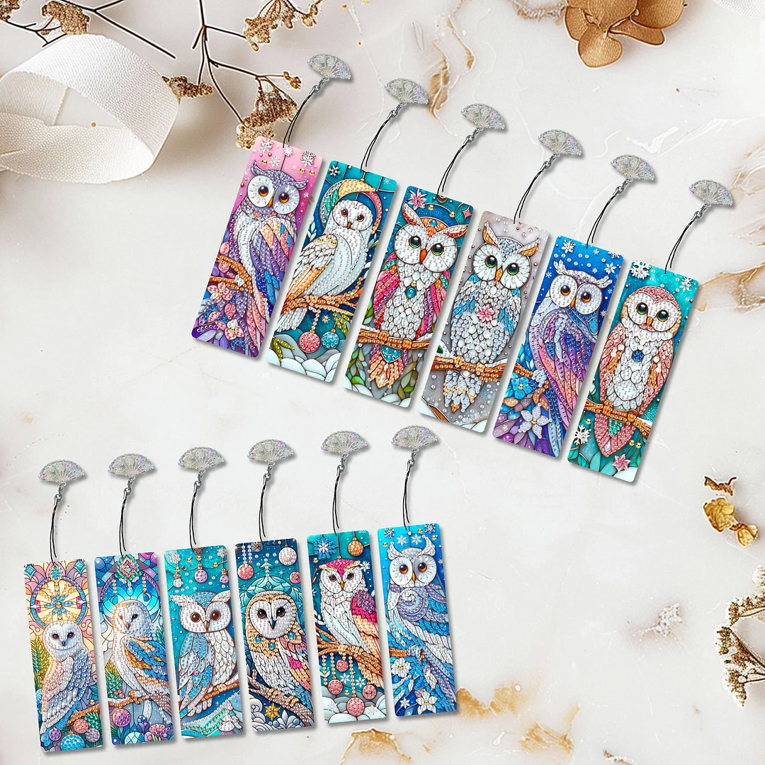 12Pcs Owl DIY Diamond Painting Bookmarks for Book Lovers Mosaic Art Supplies