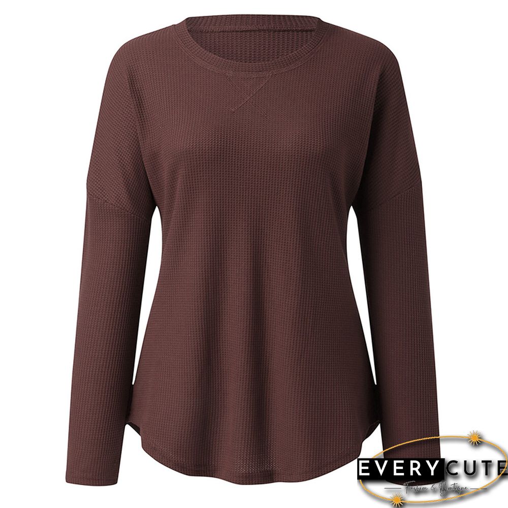 Rust Red O Neck Long Sleeve Casual Tops