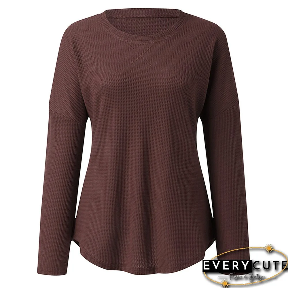 Rust Red O Neck Long Sleeve Casual Tops