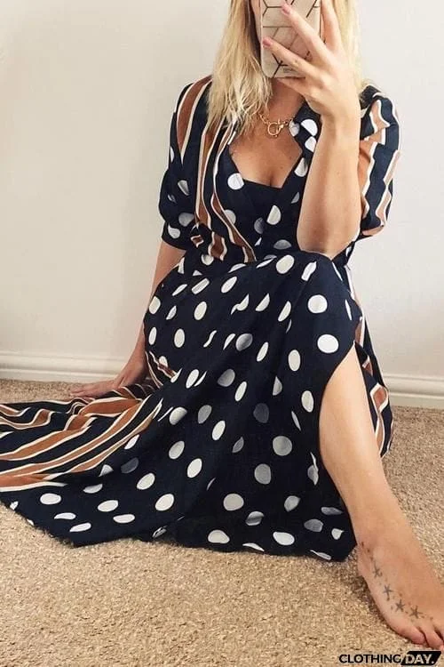 Dot Stripe Patchwork Maxi Dress