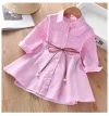 Kid Baby Girls Stripe Long Sleeve Party Belt Fall Winter Casual Dresses