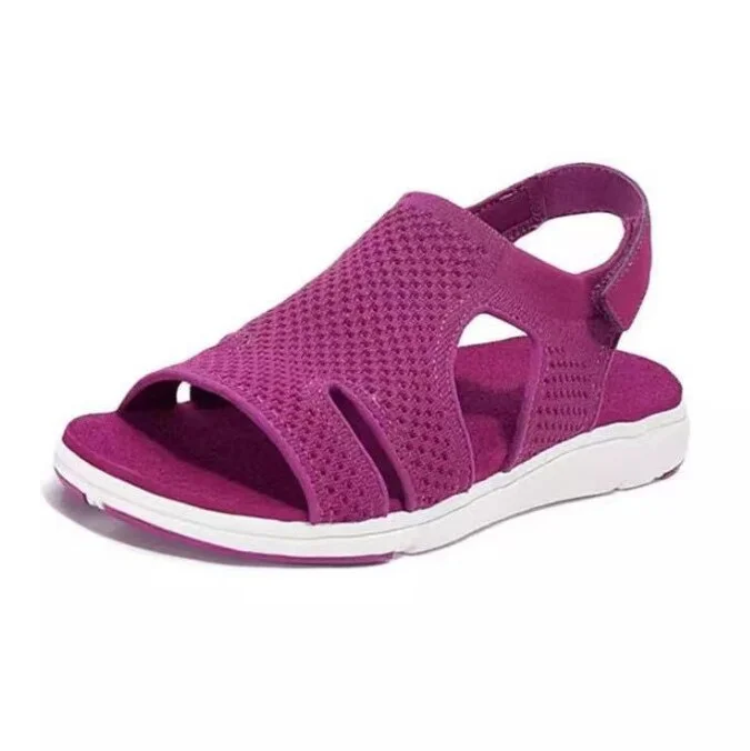 Qengg Women Mesh Hollow Out Sandals Solid Color Casual Flats Platform Wedge Shoes Open Toe Slip-On Sandal sandalias mujer comodas