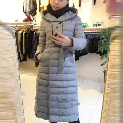 Woherb Autumn And Winter New Belt Long Down Jacket Female Over The Knee Fat MM Large Size Inner Liner Light Coat Tide-Outfit Ideas