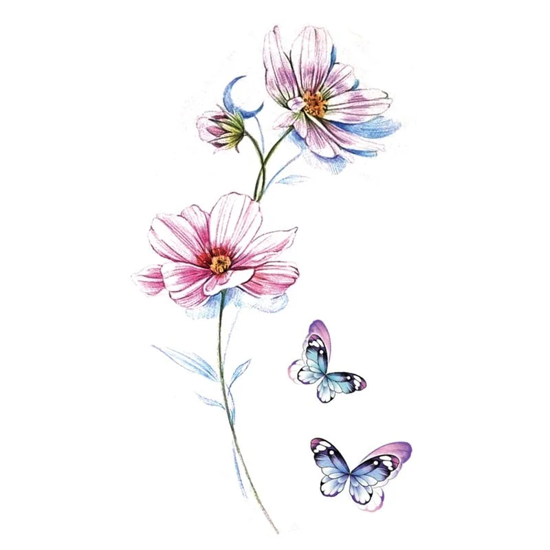 Small Waterproof Temporary Tattoo Sticker Colorful Feather Flower Leaves Planet Moon Women Body Art Wrist Neck Fake Tattoos Men