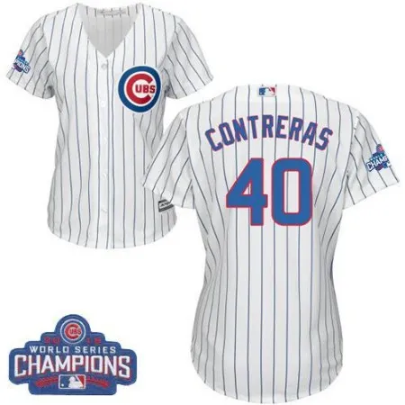 Cubs #40 Willson Contreras White(Blue Strip) Home 2016 World Series Champions Women's Stitched MLB Jersey