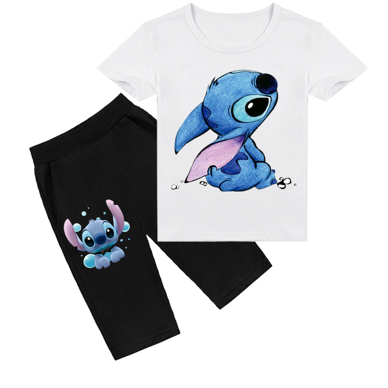 Mayoulove Stitch T-shirt Shorts Set - Adorable Summer Outfit for Kids! Perfect for Stitch fans of all ages! Trendy and comfortable! Suitable for boys and girls aged 2-10 years old. Get your Mayoulove Stitch T-shirt Shorts Set today!-Mayoulove