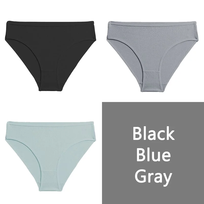 FINETOO S-XL Cotton Panties Women Low-rise Briefs Underpants Ladies Comfortable Underwear Fashion Jacquard Panty Lingerie 3Pcs