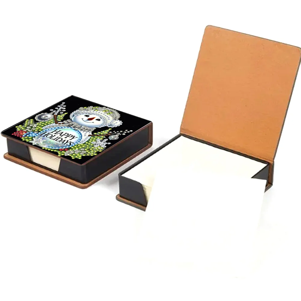 5D DIY PU Snowman Diamond Painting Notecard Box Gem Art Sticky Note Holder
