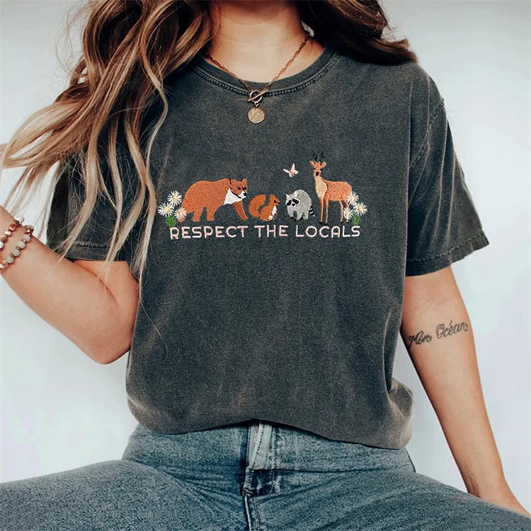 Respect The Locals Protect National Park Embroidered Washed T Shirt