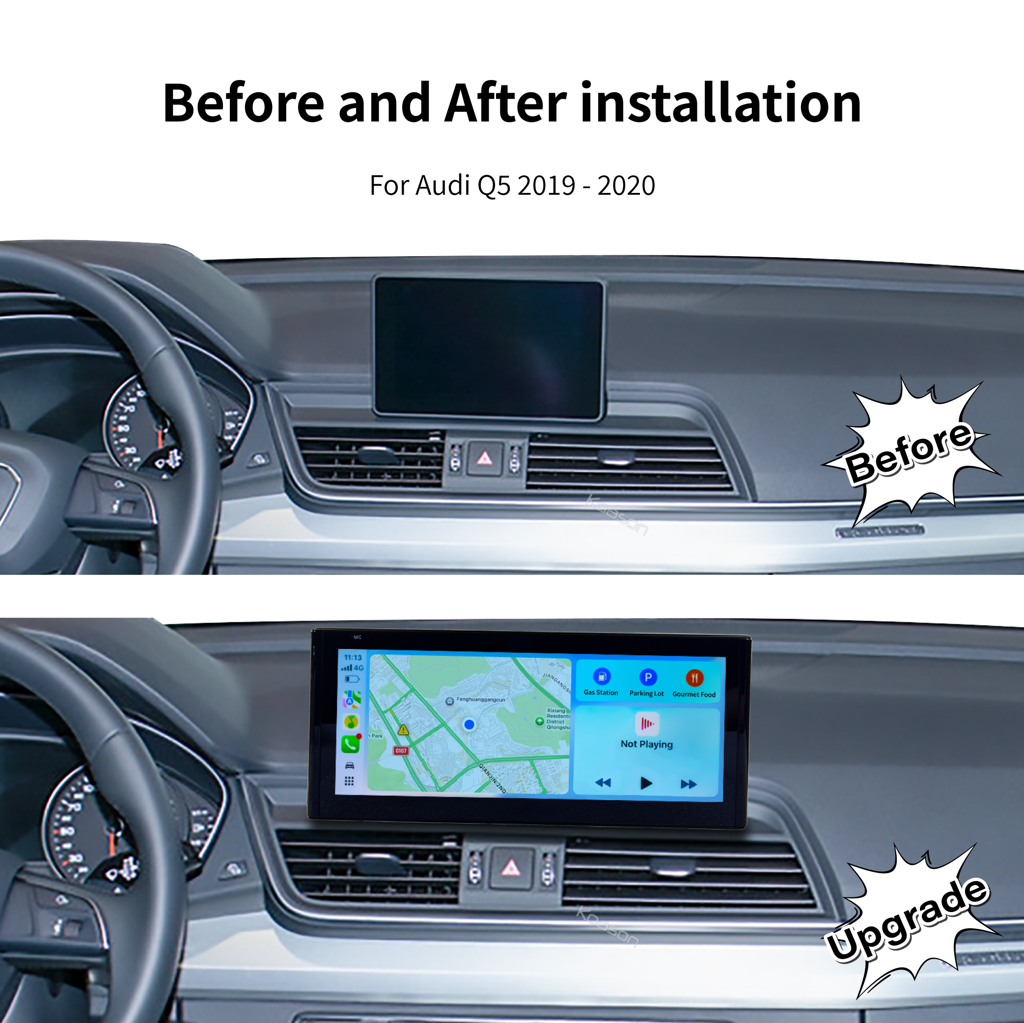 KOASON Linux Apple CarPlay Android Auto TouchScreen Original Retrofit Upgrade Monitor for Audi Q5 2017-2020