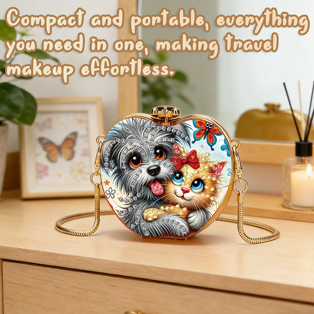 Cats and Dogs DIY Acrylic Love Diamond Art Painting Card Case Wallet with Chain Small Diamond Painting Crossbody Bag for Adults Women Girls Gift