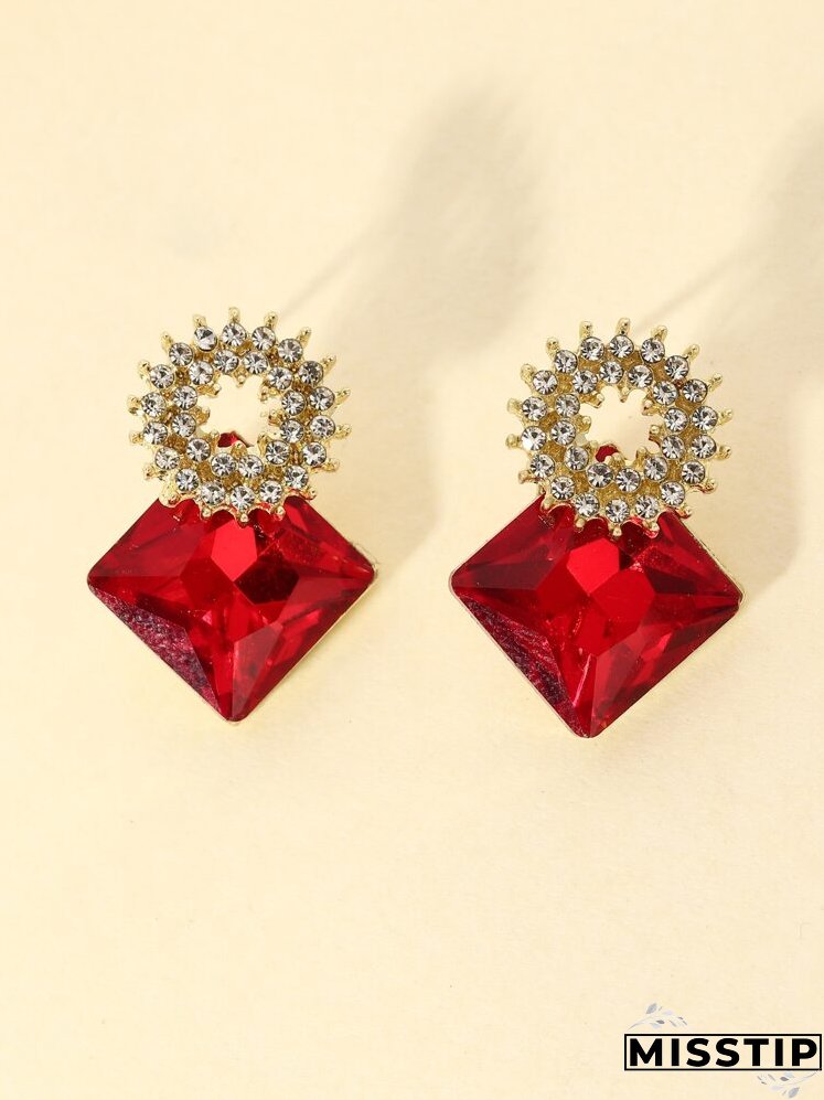 Rhinestone Round & Geo Decor Earrings