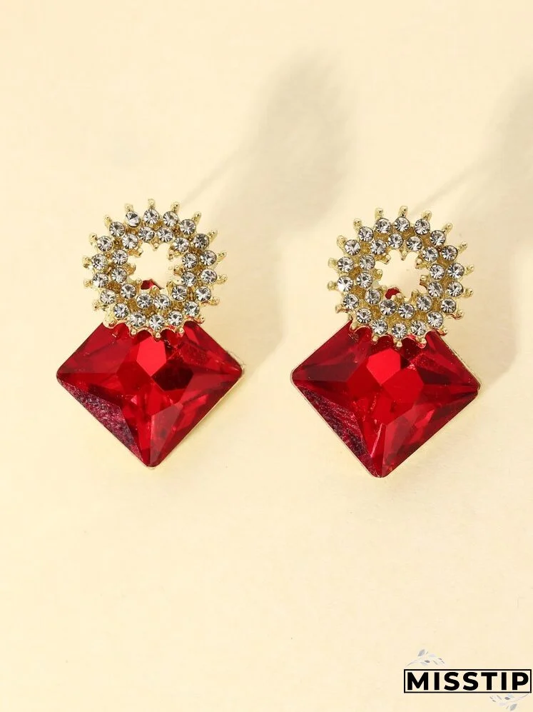 Rhinestone Round & Geo Decor Earrings